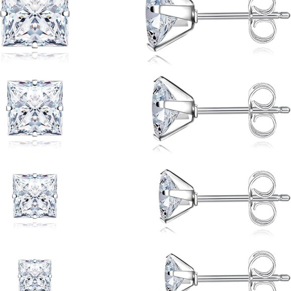 4 Pairs Hypoallergenic Stainless Steel Square Stud Earrings for Men and Women - Picture 1 of 7